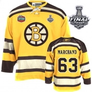 Reebok EDGE Boston Bruins Brad Marchand Yellow Authentic Winter Classic with Stanley Cup Finals Jersey