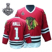 CCM Chicago Blackhawks Glean Hall Throwback Authentic Red With Stanley Cup Finals Jersey