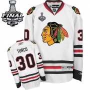 Reebok EDGE Chicago Blackhawks Marty Turco White Authentic With Stanley Cup Finals Jersey