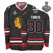 Reebok EDGE Chicago Blackhawks Marty Turco Black Authentic With Stanley Cup Finals Jersey