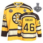 Reebok EDGE Boston Bruins David Krejci Yellow Authentic Winter Classic with Stanley Cup Finals Jersey
