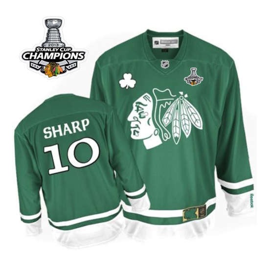 Chicago Blackhawks Patrick Sharp Authentic Green St Patty's Day With Stanley Cup Champions Jersey