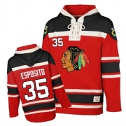 Reebok EDGE Old Time Hockey Chicago Blackhawks Tony Esposito Red Sawyer Hooded Sweatshirt Authentic Jersey