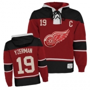 Reebok EDGE Old Time Hockey Detroit Red Wings Steve Yzerman Red Sawyer Hooded Sweatshirt Authentic Jersey