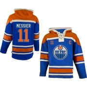 Reebok EDGE Old Time Hockey Edmonton Oilers Mark Messier Light Blue Sawyer Hooded Sweatshirt Authentic Jersey