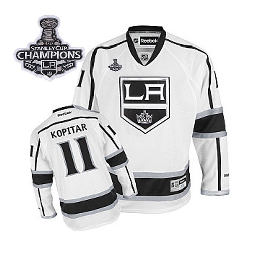 Reebok EDGE Youth Los Angeles Kings Anze Kopitar White Road Authentic With 2012 Stanley Cup Champions Patch Jersey