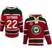 Reebok EDGE Old Time Hockey Minnesota Wild Cal Clutterbuck Red Sawyer Hooded Sweatshirt Authentic Jersey