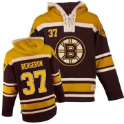 Reebok EDGE Old Time Hockey Boston Bruins Patrice Bergeron Black Sawyer Hooded Sweatshirt Authentic Jersey