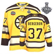 Reebok EDGE Boston Bruins Patrice Bergeron Yellow Authentic Winter Classic with Stanley Cup Finals Jersey