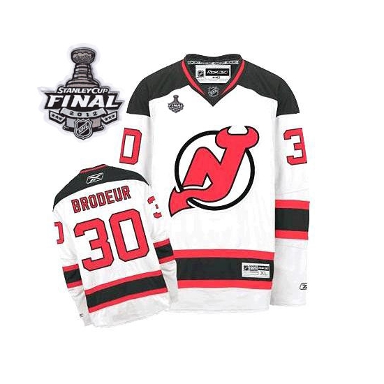 Reebok EDGE New Jersey Devils Martin Brodeur White Road Authentic With 2012 Stanley Cup Jersey
