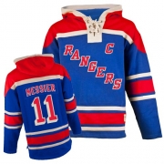 Reebok EDGE Old Time Hockey New York Rangers Mark Messier Blue Sawyer Hooded Sweatshirt Authentic Jersey