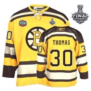 Reebok EDGE Boston Bruins Tim Thomas Yellow Authentic Winter Classic with Stanley Cup Finals Jersey