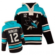 Reebok EDGE Old Time Hockey San Jose Sharks Patrick Marleau Authentic Blue Sawyer Hooded Sweatshirt Jersey
