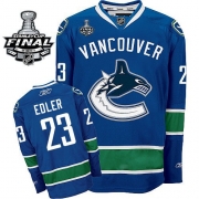 Reebok EDGE Vancouver Canucks Alexander Edler Authentic Blue With 2011 Stanley Cup Finals Jersey