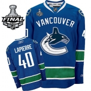 Reebok EDGE Vancouver Canucks Maxim Lapierre Authentic Blue With 2011 Stanley Cup Finals Jersey