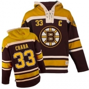 Reebok EDGE Old Time Hockey Boston Bruins Zdeno Chara Black Sawyer Hooded Sweatshirt Authentic Jersey