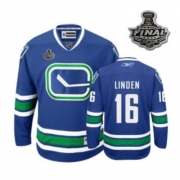 Reebok EDGE Vancouver Canucks Trevor Linden Authentic Blue Third With 2011 Stanley Cup Finals Jersey