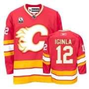 Reebok EDGE Calgary Flames Jarome Iginla Red Authentic Jersey with 30TH Patch